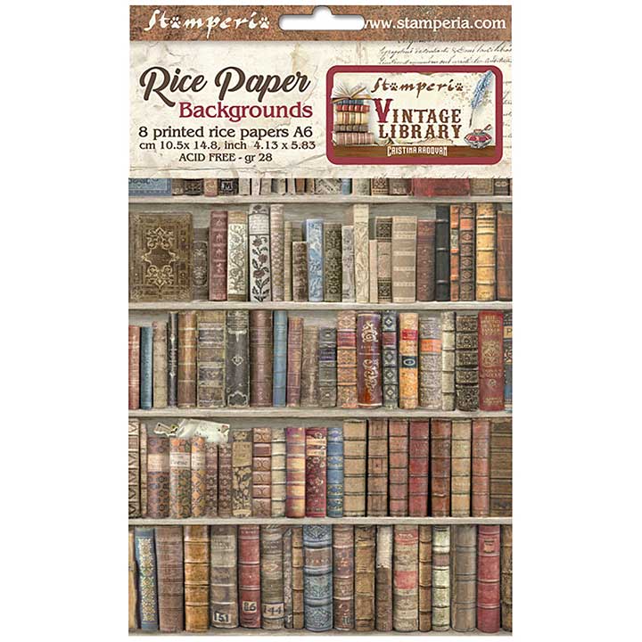 SO: Stamperia Vintage Library A6 Rice Paper Backgrounds (8pcs) (DFSAK6001)