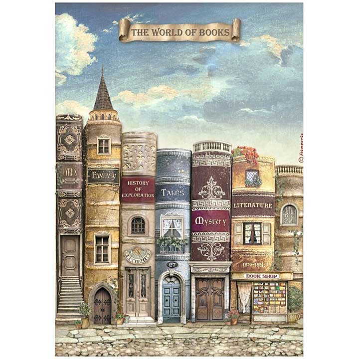 Stamperia Vintage Library A4 Rice Paper The World of Book (DFSA4752)