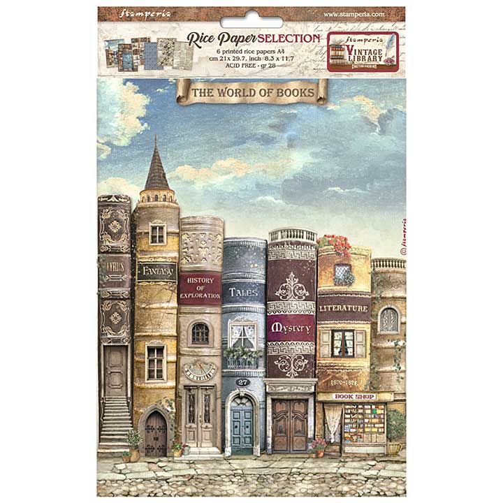 SO: Stamperia Vintage Library A4 Rice Paper Selection (6 pcs) (DFSA4XVL)