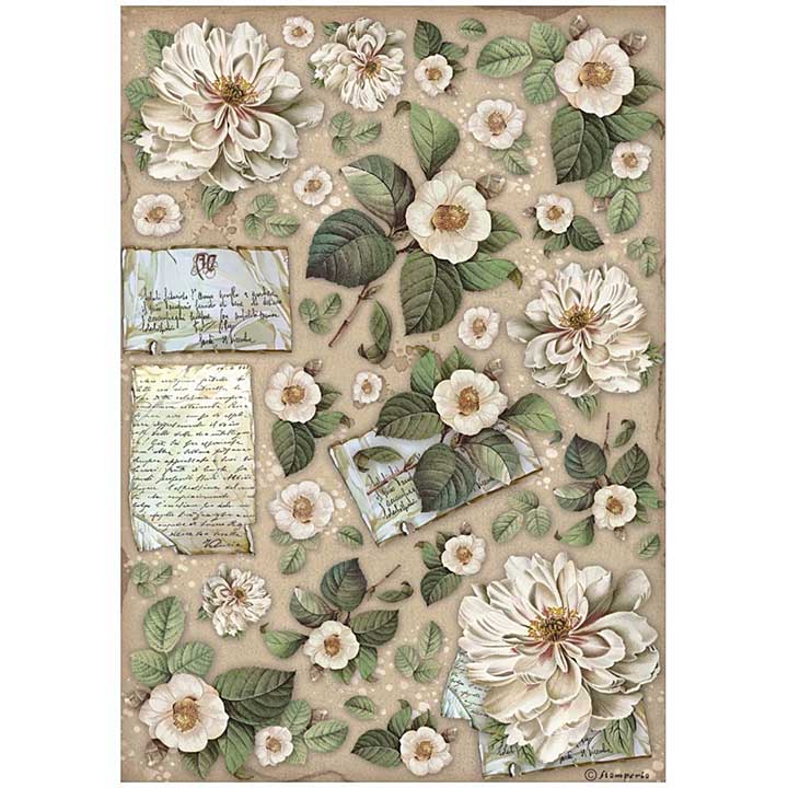 SO: Stamperia Vintage Library A4 Rice Paper Flowers and Letters (DFSA4757)