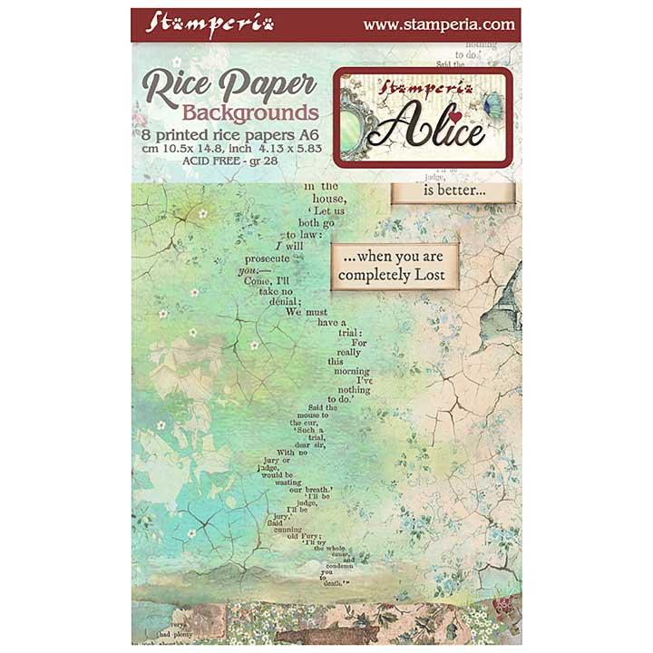 Stamperia Alice A6 Rice Paper Backgrounds (8pcs) (DFSAK6003)