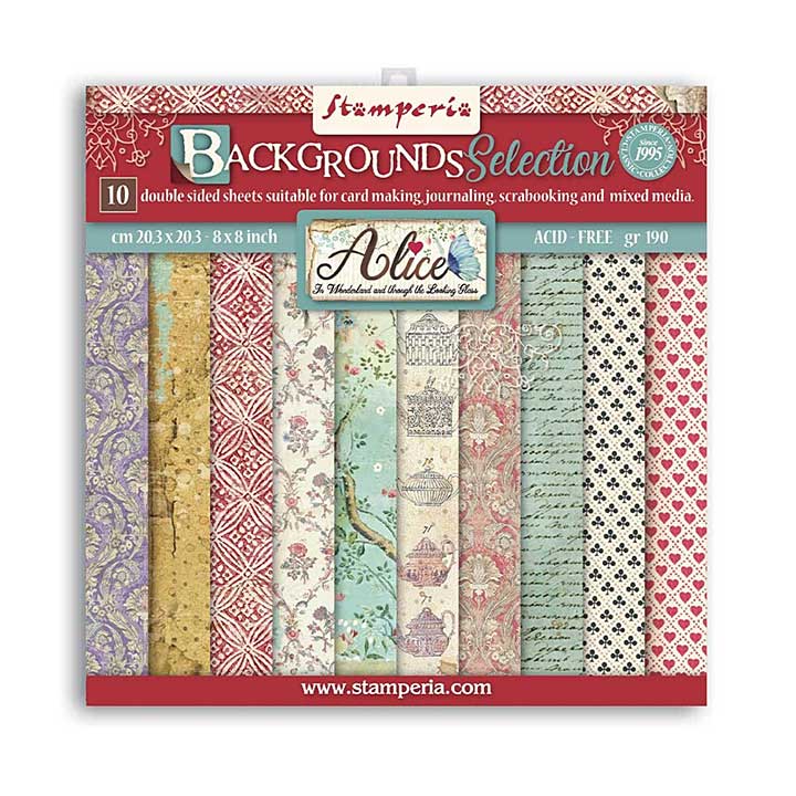SO: Stamperia Alice Backgrounds 8x8 Inch Paper Pack (SBBS46)