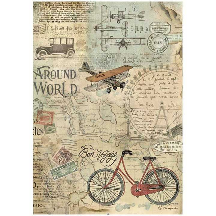 Stamperia A4 Rice Paper Around The World Bicycle