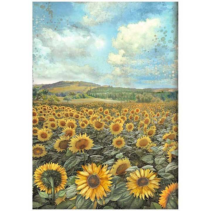 Stamperia A4 Rice Paper Sunflower Art Landscape