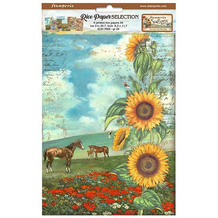 Stamperia Selection of 6 A4 Rice Paper Sunflower Art