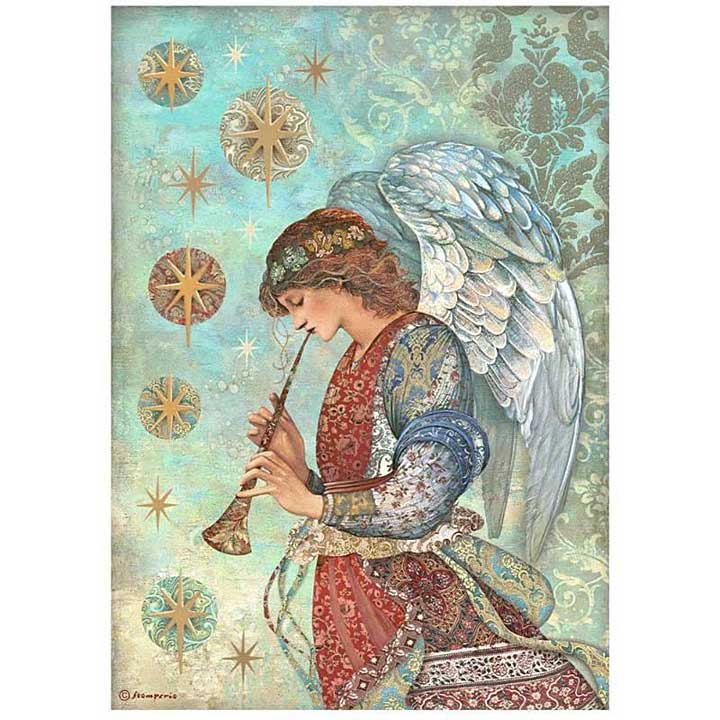Stamperia A4 Rice Paper Christmas Greetings Angel