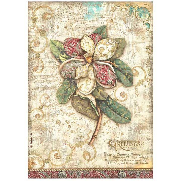 Stamperia A4 Rice Paper Christmas Greetings Flower