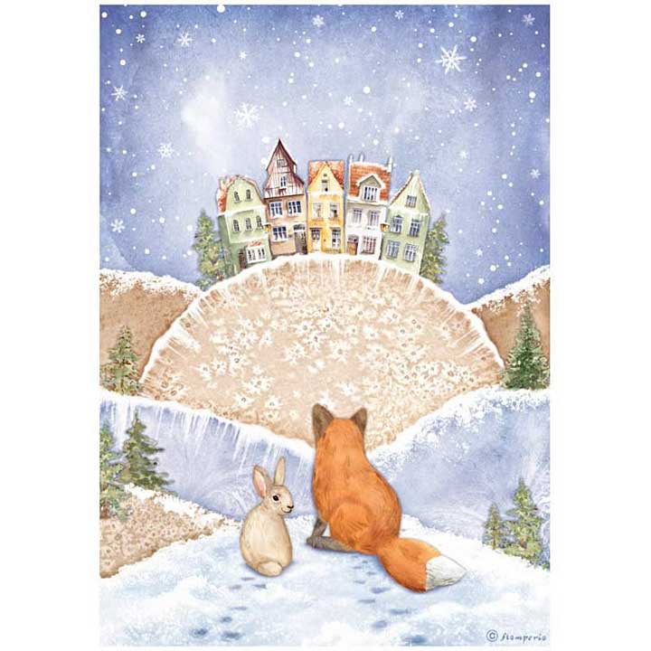 Stamperia A4 Rice Paper Winter Valley Fox And Bunny