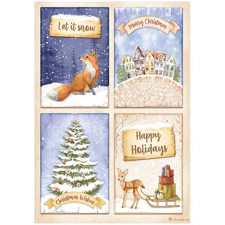 Stamperia A4 Rice Paper Winter Valley 4 Cards Fox
