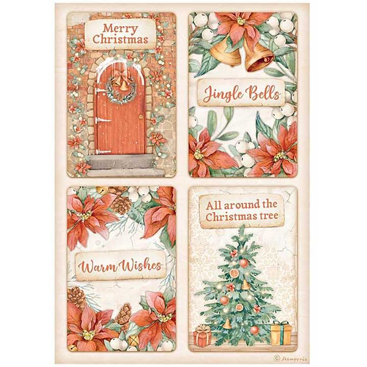 Stamperia A4 Rice Paper All Around Christmas 4 Cards