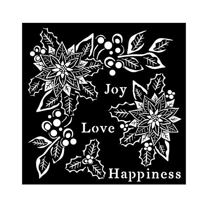 SO: Stamperia 18 x 18cm Thick Stencil Christmas Joy Love Happiness