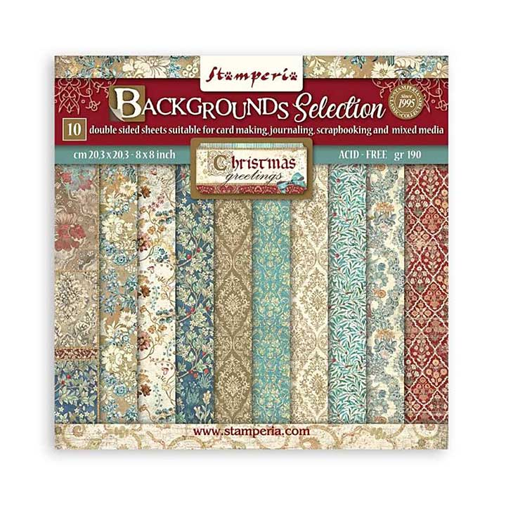 SO: Stamperia Mini Scrapbooking Pad 10 20.3 x 20.3 cm (8?8) Backgrounds Selection . Christmas Greetings