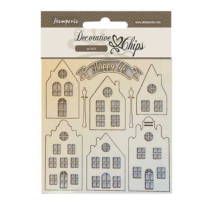 Stamperia 14?14 cm Decorative Chips Cozy Houses