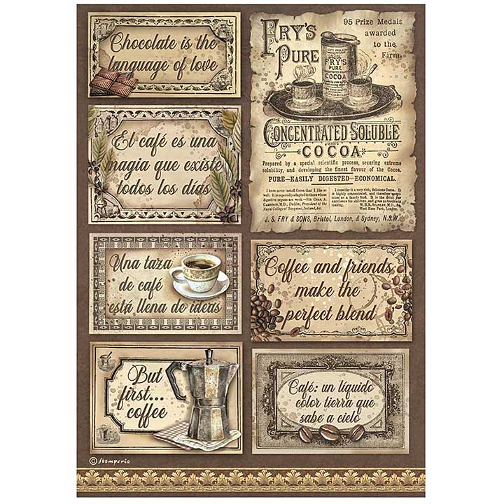 Stamperia A4 Rice Paper Coffee and Chocolate Labels