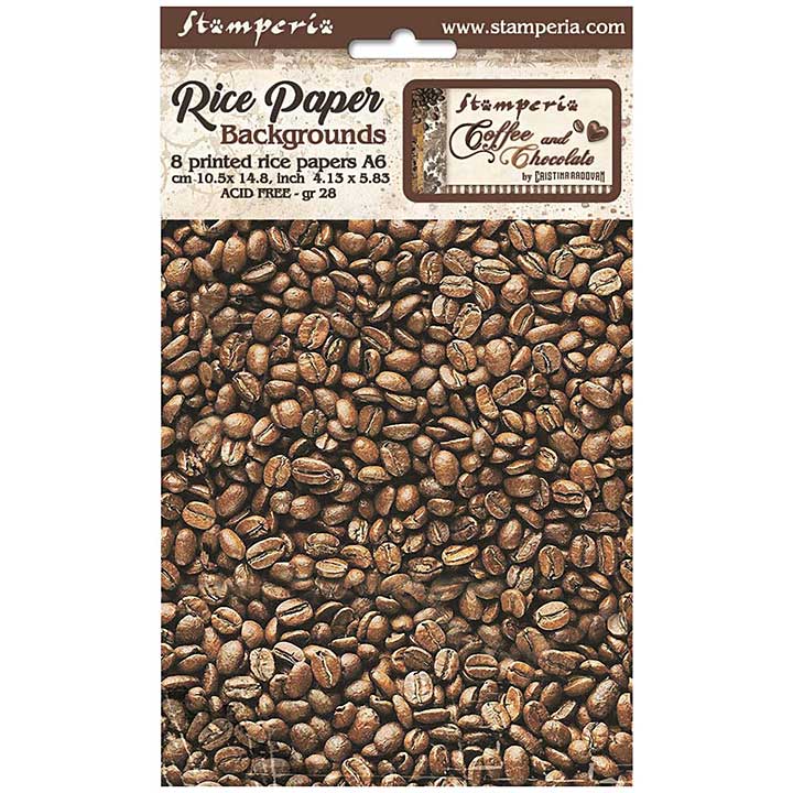 Stamperia Selection of 8 A6 Rice Paper Backgrounds Coffee And Chocolate