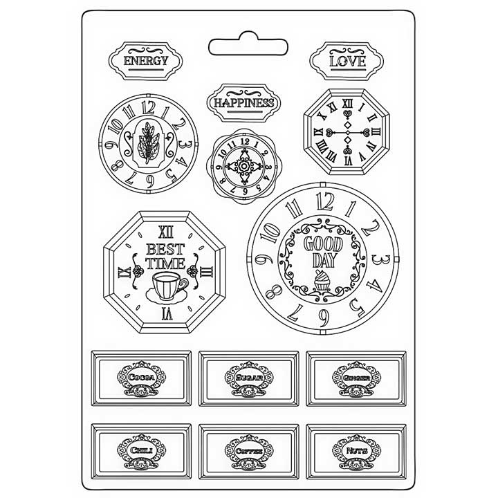 Stamperia Soft Mould A4 Coffee And Chocolate Clocks