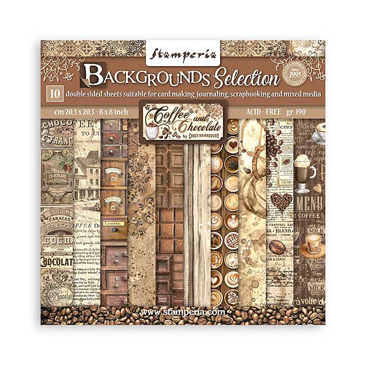 Stamperia Mini Scrapbooking Pad 10 20.3 x 20.3 cm (8x8) Backgrounds Selection Coffee And Chocolate