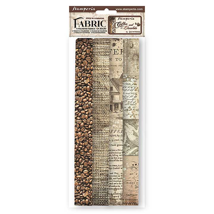 Stamperia Pack 4 sheets Fabric 30 x 30 cm Coffee And Chocolate