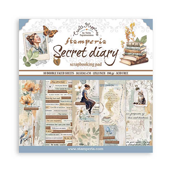 SO: Stamperia Create Happiness Secret Diary 12x12 Inch Paper Pack (SBBL152)