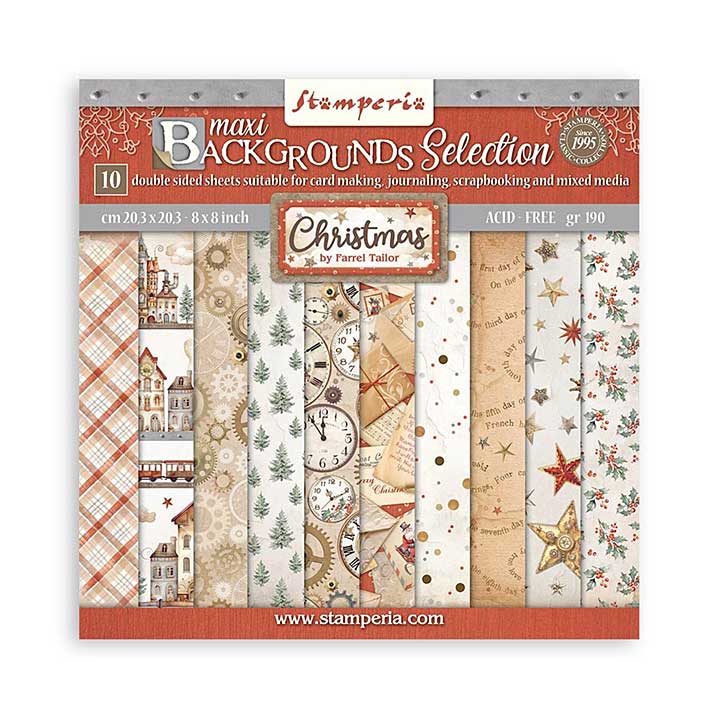 SO: Stamperia Gear up for Christmas 8x8 Inch Paper Pack Maxi Backgrounds Selection