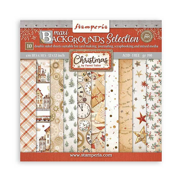 SO: Stamperia Gear up for Christmas 12x12 Inch Paper Pack Maxi Background Selection