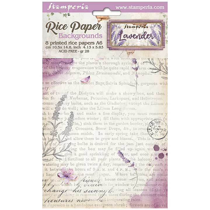 Stamperia Lavender A6 Rice Paper Selection Backgrounds (8pcs)