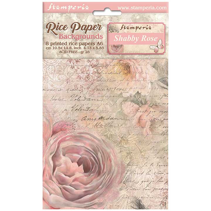 Stamperia Shabby Rose A6 Rice Paper Backgrounds (8pcs)