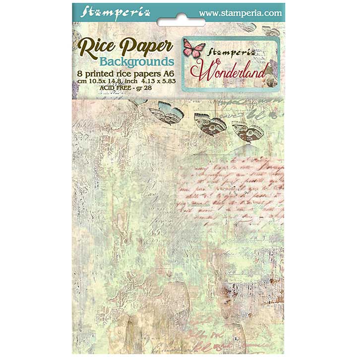 Stamperia Wonderland A6 Rice Paper Selection Backgrounds (8pcs)