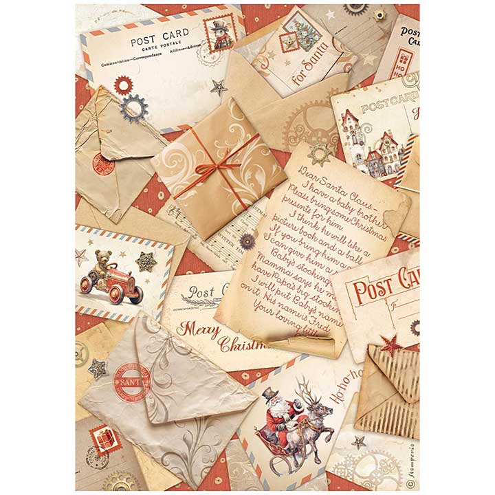 SO: Stamperia Gear up for Christmas A4 Rice Paper Post Cards (6pcs)