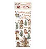 Stamperia Gear up for Christmas Rub-On 4x8,5 Inch Cozy Houses