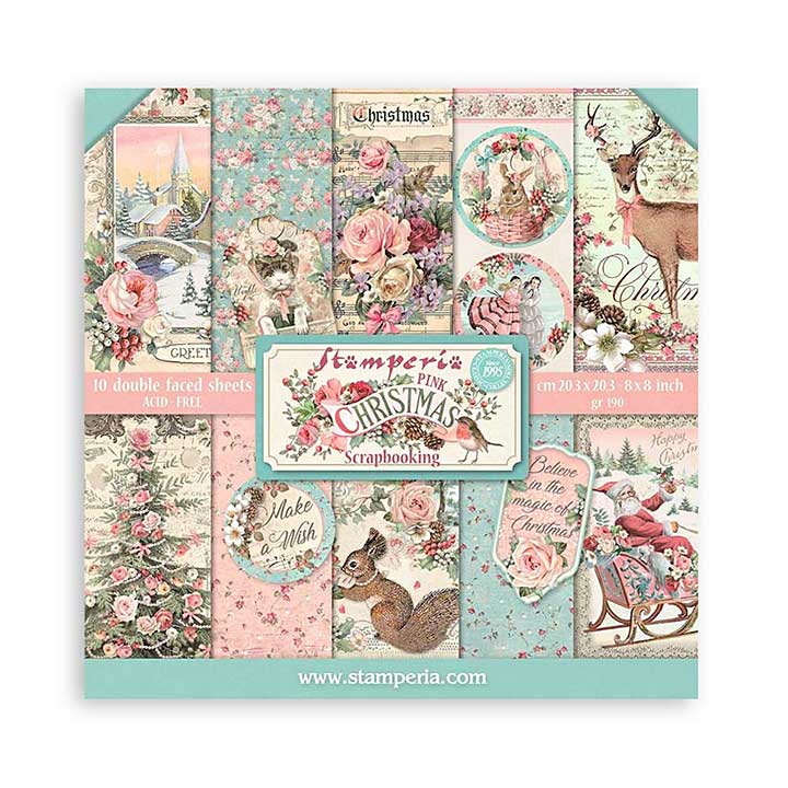 Stamperia Pink Christmas 8x8 Inch Paper Pack