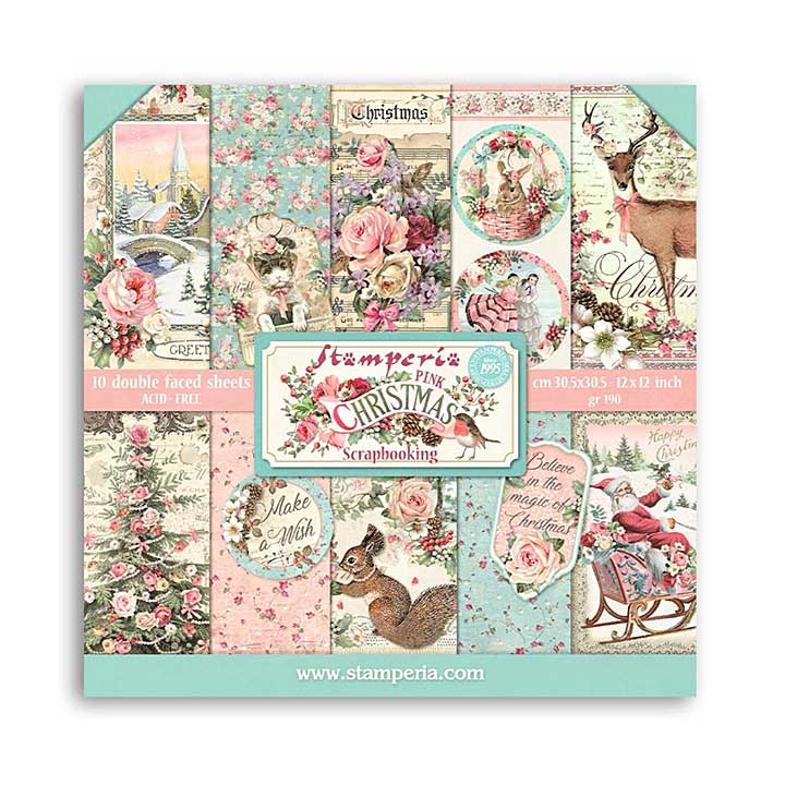 Stamperia Pink Christmas 12x12 Inch Paper Pack