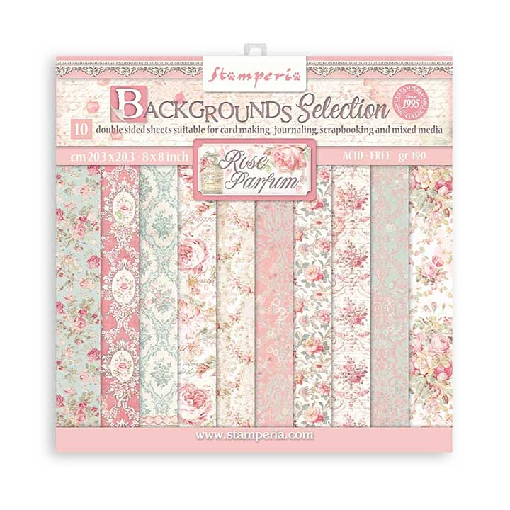 Stamperia Rose Parfum Backgrounds 8x8 Inch Paper Pack