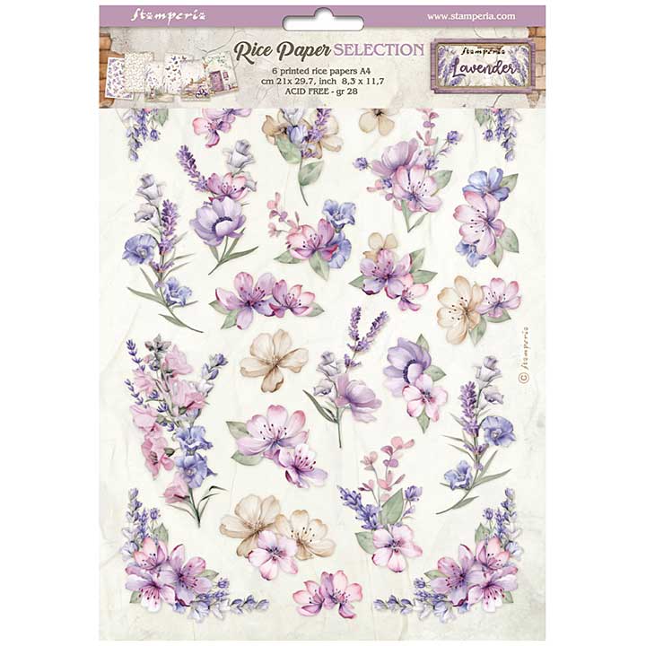 Stamperia Lavender A4 Rice Paper Selection (6pcs)