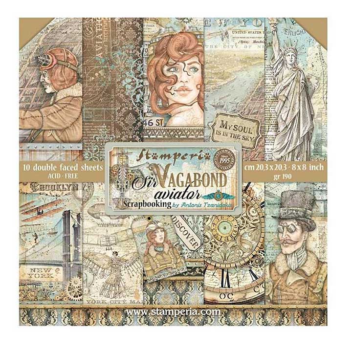 Stamperia Sir Vagabond Aviator 8x8 Inch Paper Pack