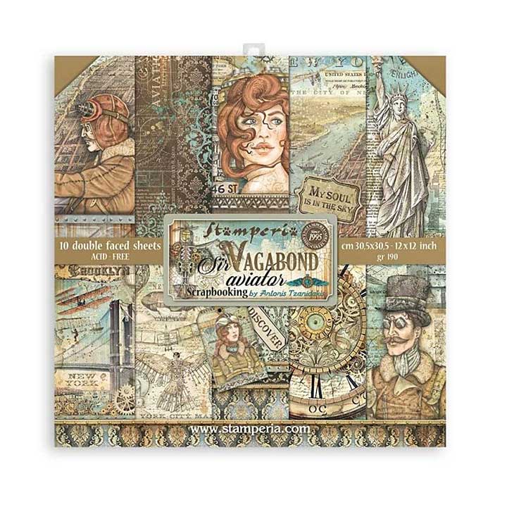 Stamperia Sir Vagabond Aviator 12x12 Inch Paper Pack