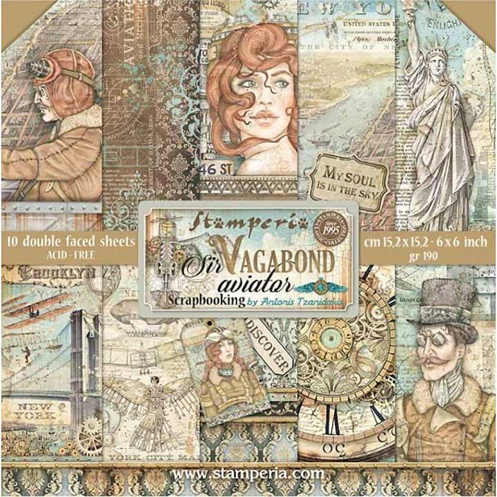 Stamperia Scrapbooking Pad 15.24 x 15.24 cm (6×6) Sir Vagabond Aviator