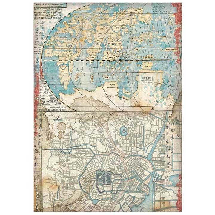 Stamperia Rice Paper A4 Sir Vagabond in Japan Map (6 pcs)
