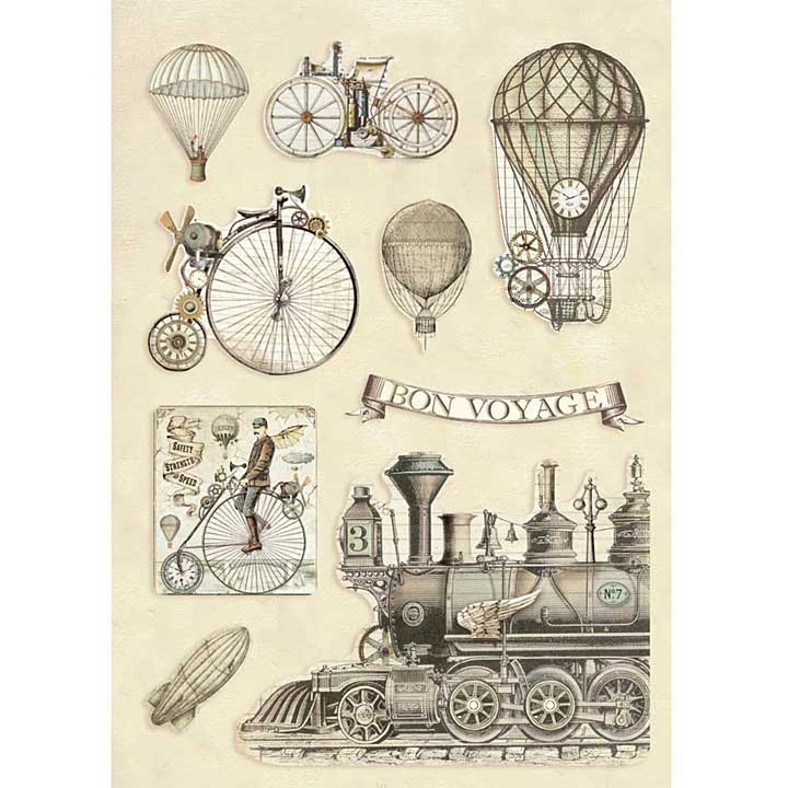 Stamperia Wooden Shapes A5 Voyages Fantastiques Transport