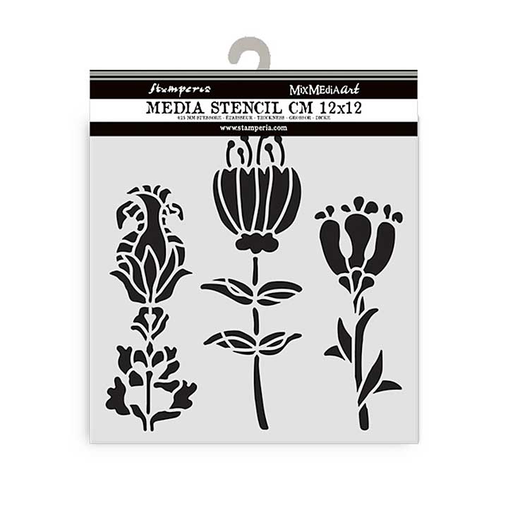 Stamperia Furry Friends Thick Stencil 12x12cm Stylized Flowers