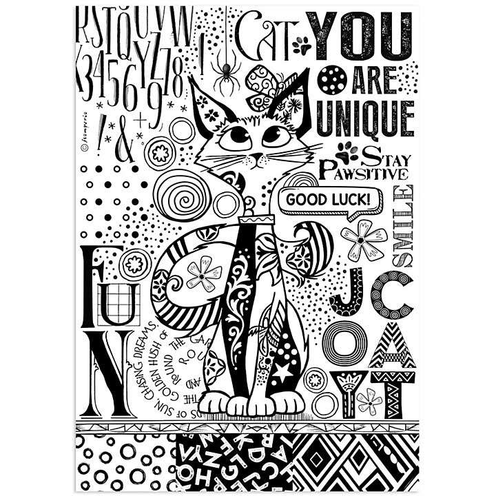 Stamperia Furry Friends A4 Rice Paper Cat One Color Print (6pcs)