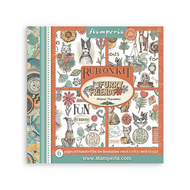 Stamperia Furry Friends Rub-On 6,1x6,1 Inch Assortment (6pcs)