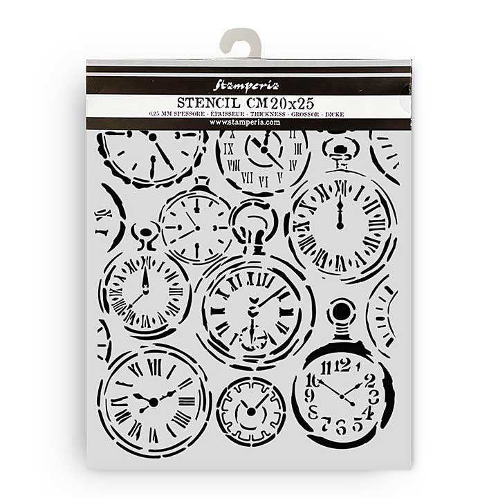 Stamperia Gardens of Time Thick Stencil 20x25cm Mixed Clocks by Antonis Tzanidakis