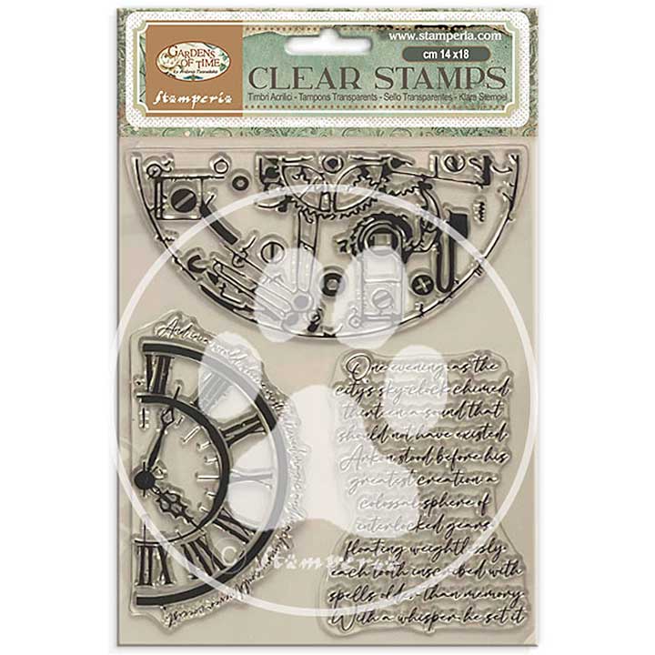Stamperia Gardens of Time Clear Stamp Half Clocks and Writtings by Antonis Tzanidakis