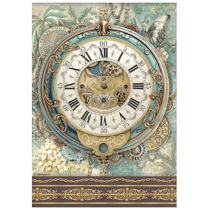 Stamperia Gardens of Time A4 Rice Paper Big Clock (6pcs) by Antonis Tzanidakis