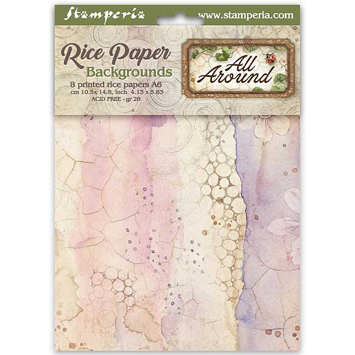 PRE: Stamperia All Around A6 Rice Paper Backgrounds Selection (8pcs)
