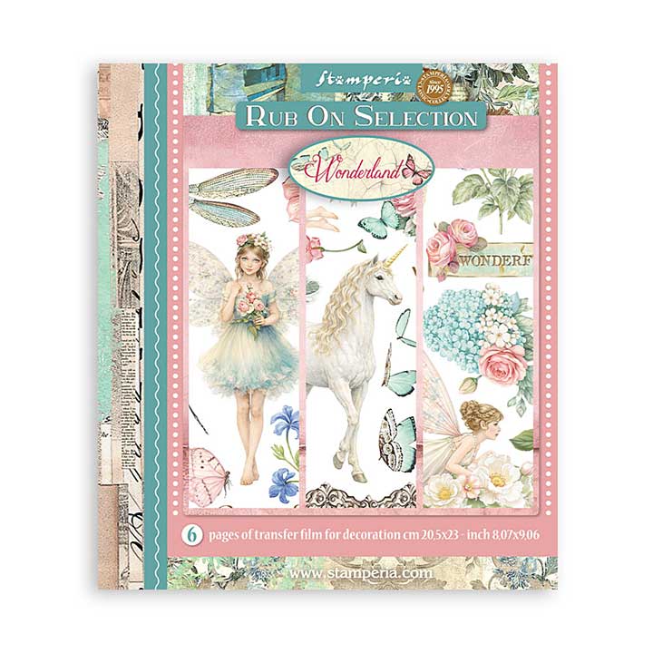 PRE: Stamperia Wonderland Rub-On 20,5x23cm Assortment (6pcs)