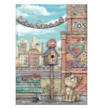 Stamperia Furry Friends 2 A4 Rice Paper Nest, Cat and Birds (6pcs) by Antonis Tzanidakis