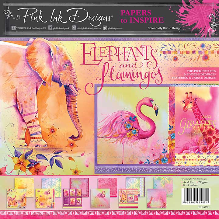 SO: Pink Ink Designs Elephants and Flamingos 8 in x 8 in Paper Pad
