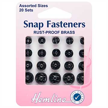 SO: Hemline Sew-on Snap Fasteners - Black, Assorted sizes (20pcs)